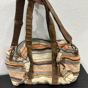 Boho Woven Southwestern Weekender Bag – Brown Suede Straps